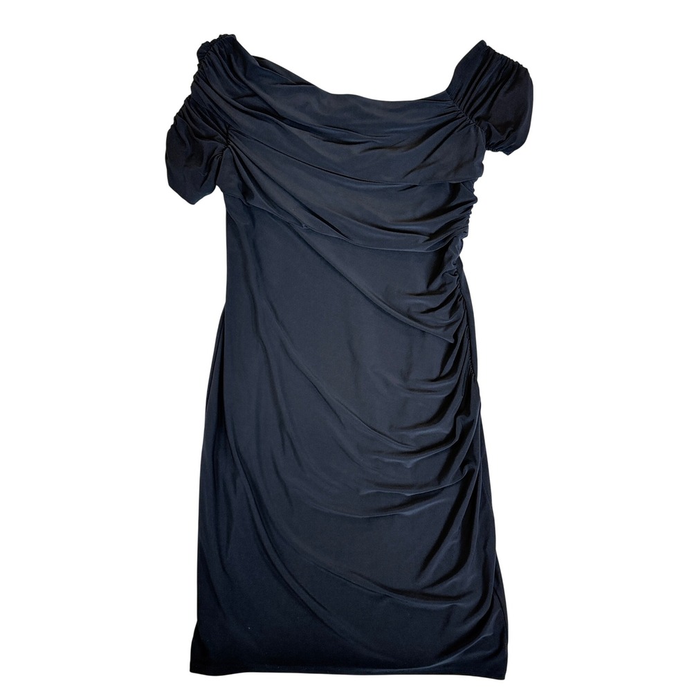Lauren Ralph Lauren Dress Women 16 Black Ruched Off Shoulder Sheath